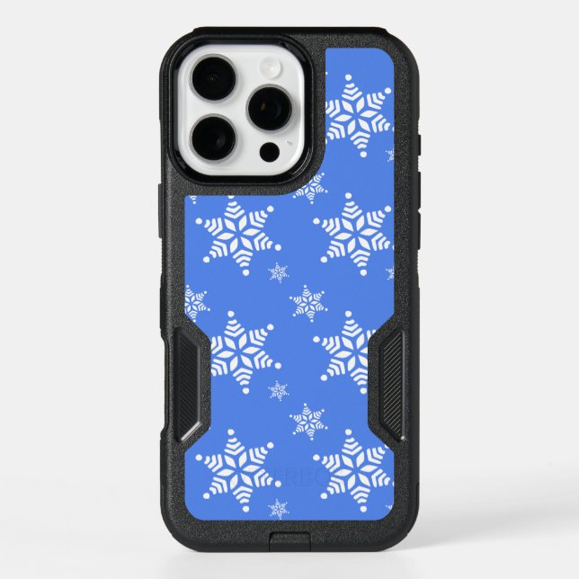 Snowflake Pattern, White Snowflakes, Snow, Blue Otterbox iPhone Case (Back)