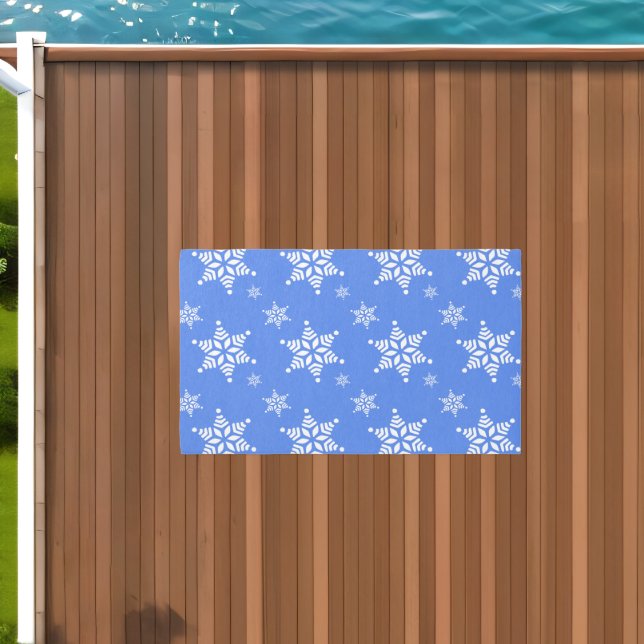 Snowflake Pattern, White Snowflakes, Snow, Blue Outdoor Rug (Insitu (Outdoor 1))