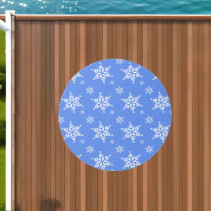 Snowflake Pattern, White Snowflakes, Snow, Blue Outdoor Rug