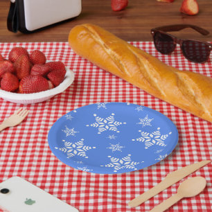 Snowflake Pattern, White Snowflakes, Snow, Blue Paper Plates