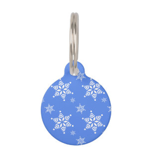 Snowflake Pattern, White Snowflakes, Snow, Blue Pet ID Tag