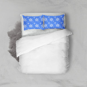 Snowflake Pattern, White Snowflakes, Snow, Blue Pillow Case