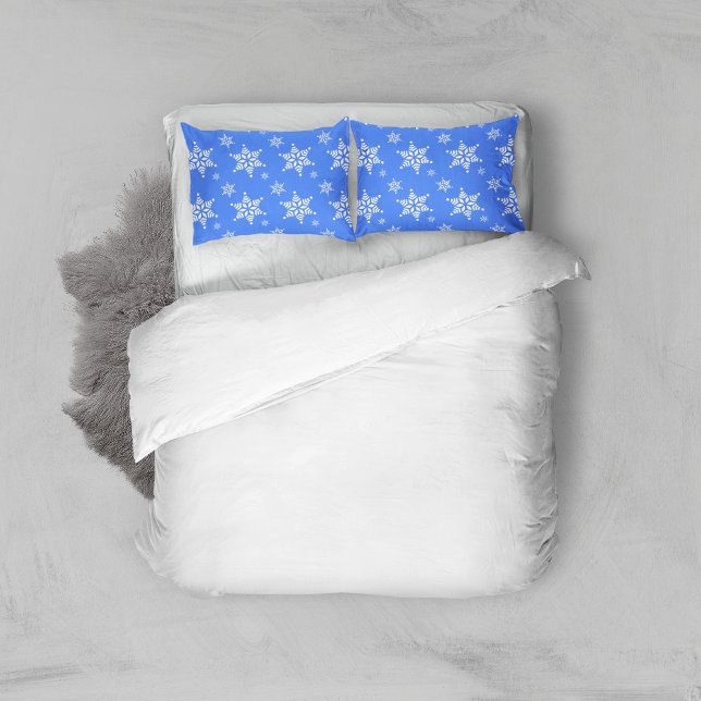 Snowflake Pattern, White Snowflakes, Snow, Blue Pillow Case (Creator Uploaded)