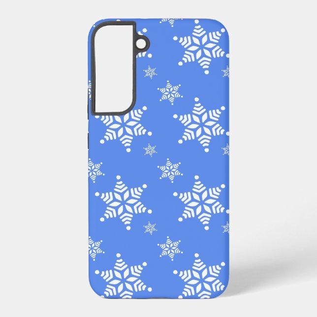 Snowflake Pattern, White Snowflakes, Snow, Blue Samsung Galaxy Case (Back)