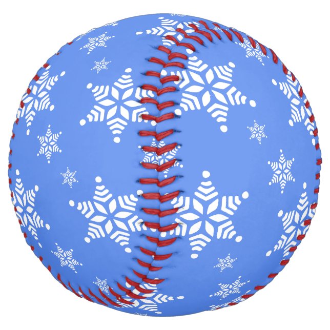 Snowflake Pattern, White Snowflakes, Snow, Blue Softball (Angled)