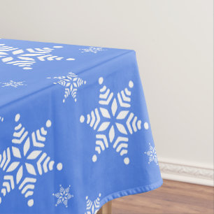 Snowflake Pattern, White Snowflakes, Snow, Blue Tablecloth