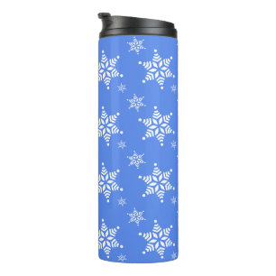 Snowflake Pattern, White Snowflakes, Snow, Blue Thermal Tumbler
