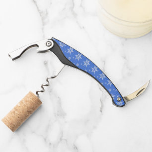 Snowflake Pattern, White Snowflakes, Snow, Blue Waiter's Corkscrew