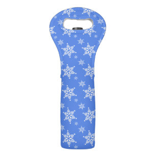 Snowflake Pattern, White Snowflakes, Snow, Blue Wine Bag