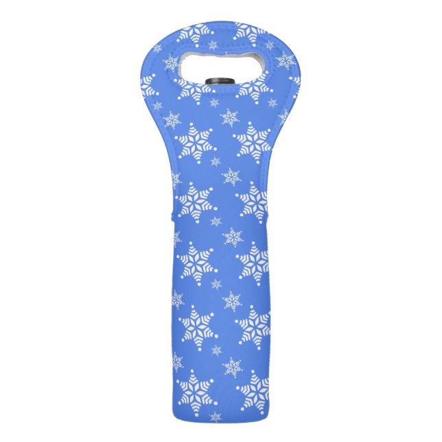Snowflake Pattern, White Snowflakes, Snow, Blue Wine Bag (Front)
