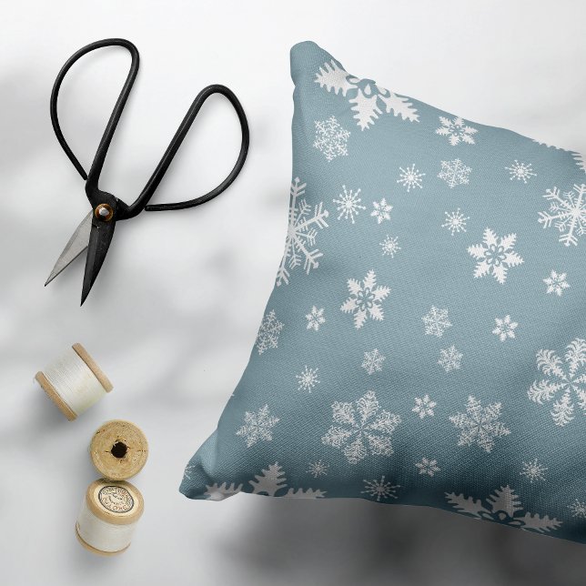 Snowflake Pattern, White Snowflakes, Snow, Gray Accent Pillow (Creator Uploaded)