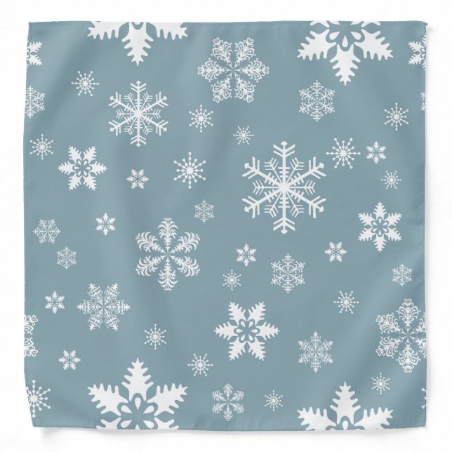 Snowflake Pattern, White Snowflakes, Snow, Gray Bandana (Front)