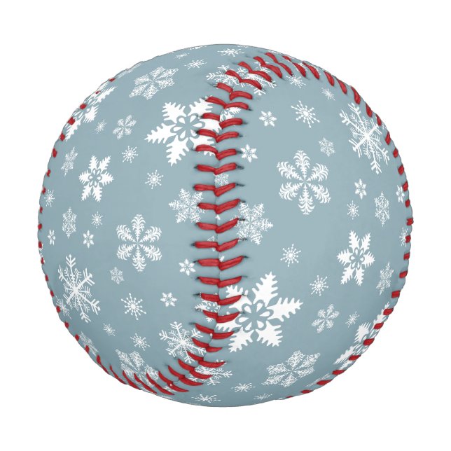 Snowflake Pattern, White Snowflakes, Snow, Gray Baseball (Angled)