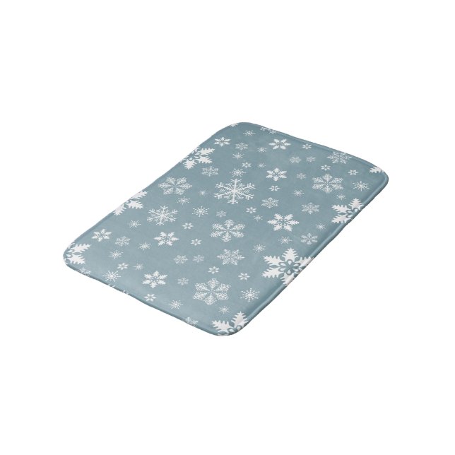 Snowflake Pattern, White Snowflakes, Snow, Gray Bath Mat (Angled)
