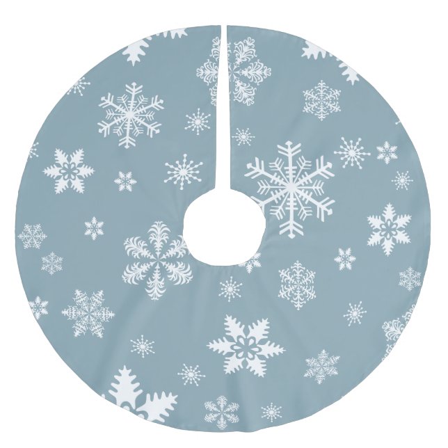 Snowflake Pattern, White Snowflakes, Snow, Gray Brushed Polyester Tree Skirt (Front)