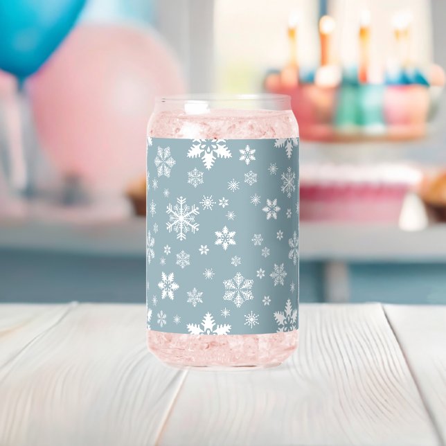 Snowflake Pattern, White Snowflakes, Snow, Gray Can Glass (Insitu (Baby Shower))