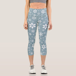 Snowflake Pattern, White Snowflakes, Snow, Gray Capri Leggings