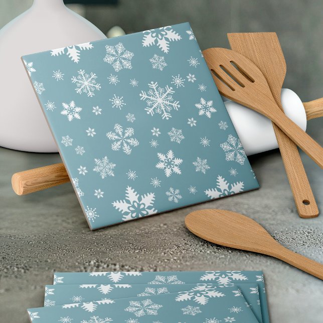 Snowflake Pattern, White Snowflakes, Snow, Gray Ceramic Tile (Creator Uploaded)