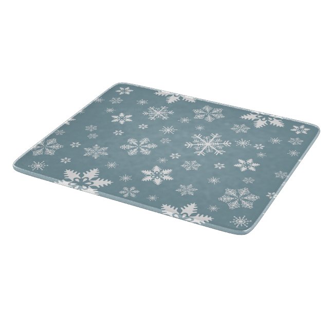 Snowflake Pattern, White Snowflakes, Snow, Gray Cutting Board (Corner)