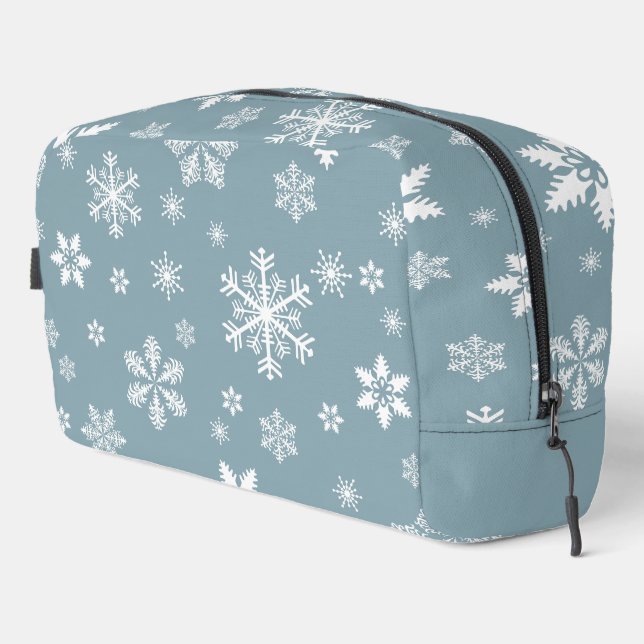 Snowflake Pattern, White Snowflakes, Snow, Gray Dopp Kit (Right Corner)