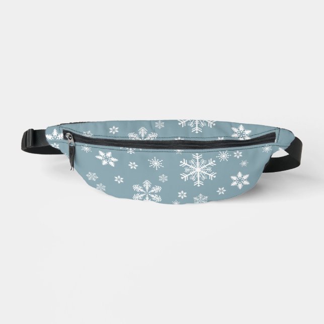 Snowflake Pattern, White Snowflakes, Snow, Gray Fanny Pack (Front)