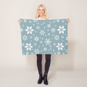 Snowflake Pattern, White Snowflakes, Snow, Gray Fleece Blanket