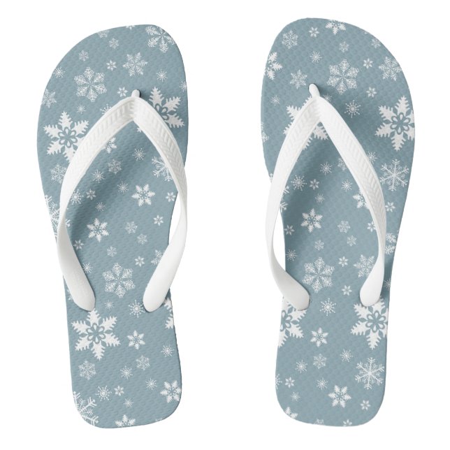 Snowflake Pattern, White Snowflakes, Snow, Gray Flip Flops (Footbed)