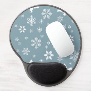 Snowflake Pattern, White Snowflakes, Snow, Gray Gel Mouse Pad