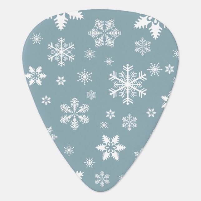 Snowflake Pattern, White Snowflakes, Snow, Gray Guitar Pick (Front)