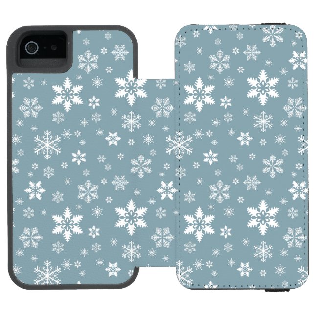 Snowflake Pattern, White Snowflakes, Snow, Gray Incipio iPhone Wallet Case (Folio Open)