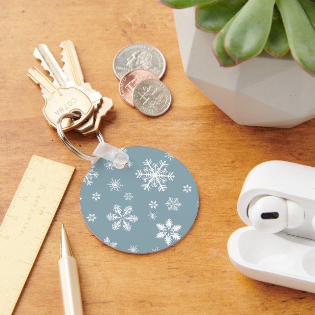 Snowflake Pattern, White Snowflakes, Snow, Gray Keychain (Desk)