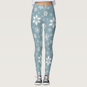 Snowflake Pattern, White Snowflakes, Snow, Gray Leggings