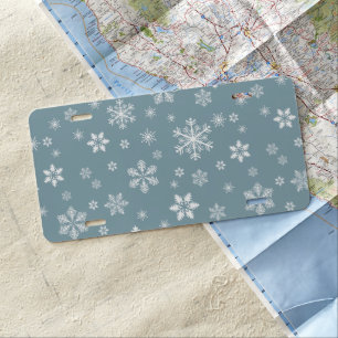 Snowflake Pattern, White Snowflakes, Snow, Gray License Plate