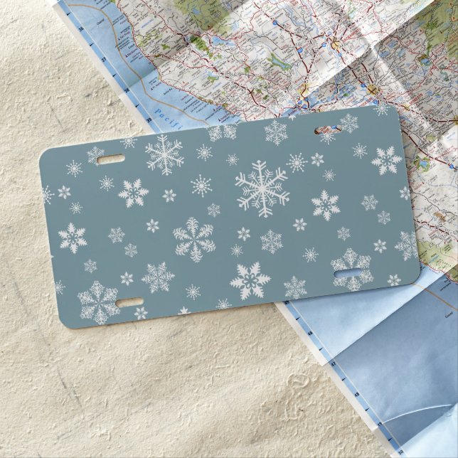 Snowflake Pattern, White Snowflakes, Snow, Gray License Plate (In Situ)