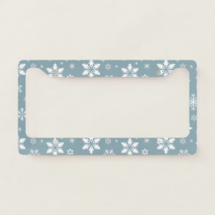 Snowflake Pattern, White Snowflakes, Snow, Gray License Plate Frame