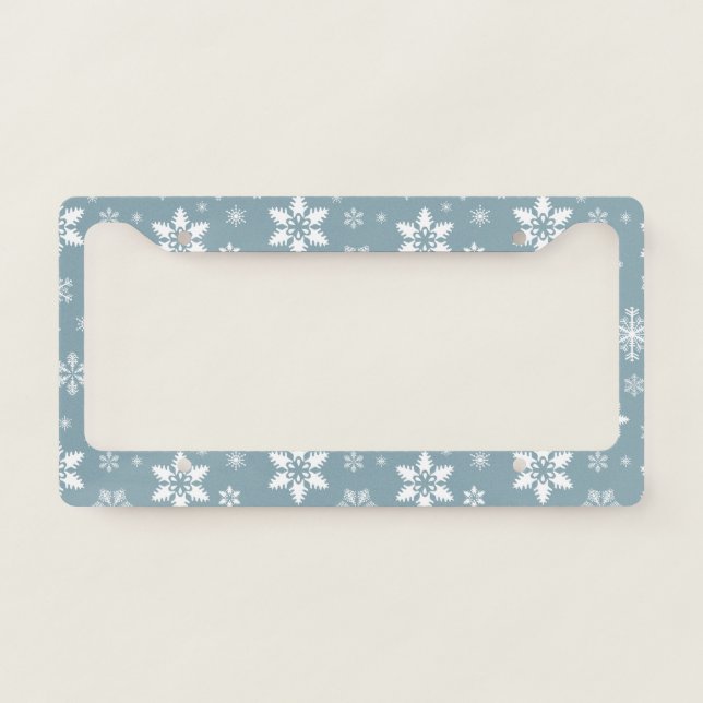 Snowflake Pattern, White Snowflakes, Snow, Gray License Plate Frame (Front)