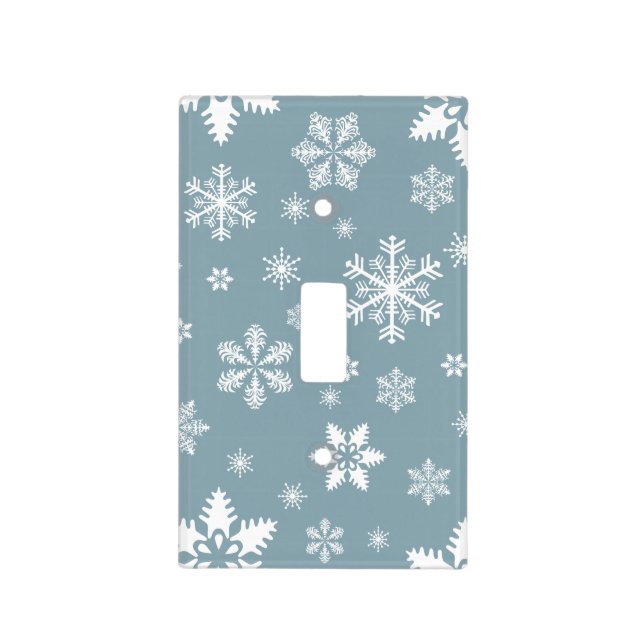 Snowflake Pattern, White Snowflakes, Snow, Gray Light Switch Cover (Front)