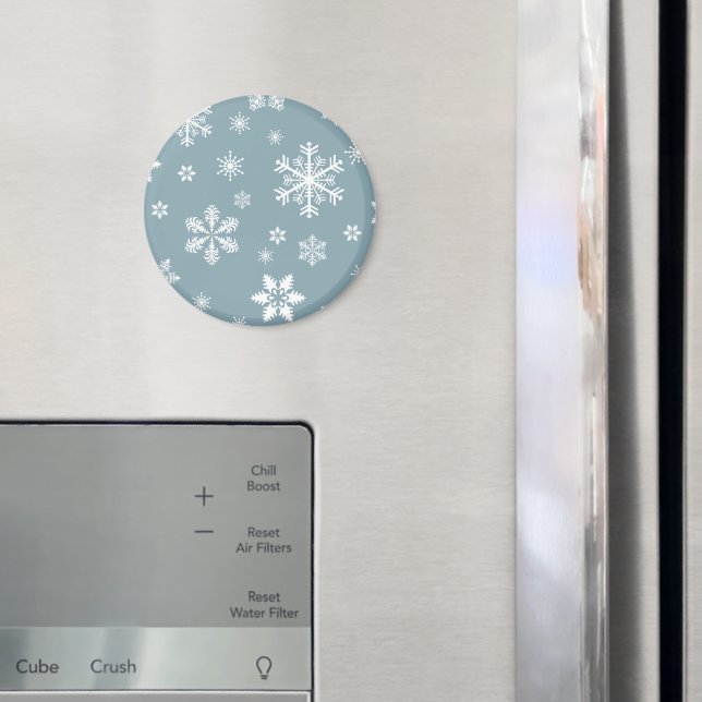 Snowflake Pattern, White Snowflakes, Snow, Gray Magnet (In Situ (Fridge))