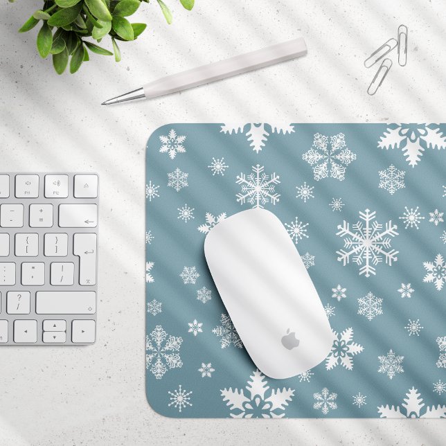 Snowflake Pattern, White Snowflakes, Snow, Gray Mouse Pad (Creator Uploaded)