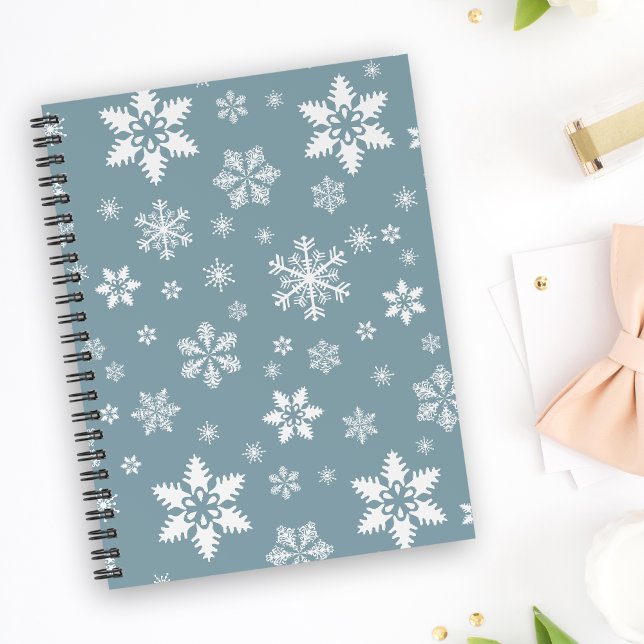 Snowflake Pattern, White Snowflakes, Snow, Gray Notebook (Creator Uploaded)