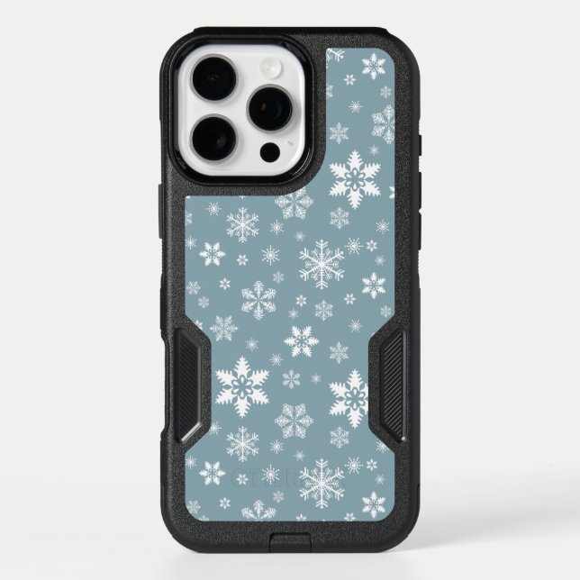 Snowflake Pattern, White Snowflakes, Snow, Gray Otterbox iPhone Case (Back)