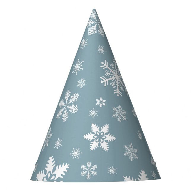 Snowflake Pattern, White Snowflakes, Snow, Gray Party Hat (Front)