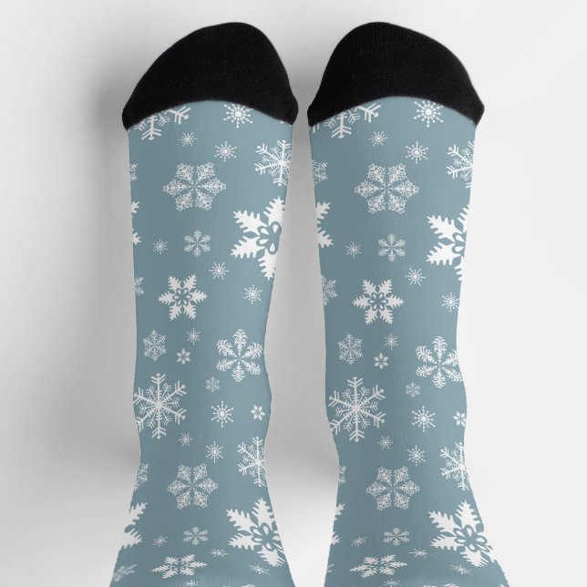 Snowflake Pattern, White Snowflakes, Snow, Gray Socks (Top)