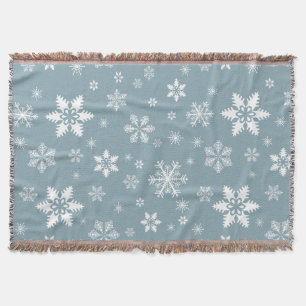 Snowflake Pattern, White Snowflakes, Snow, Gray Throw Blanket