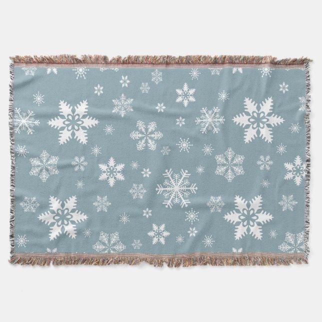Snowflake Pattern, White Snowflakes, Snow, Gray Throw Blanket (Front)