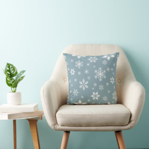 Snowflake Pattern, White Snowflakes, Snow, Gray Throw Pillow