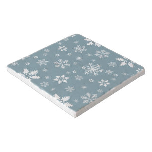 Snowflake Pattern, White Snowflakes, Snow, Gray Trivet