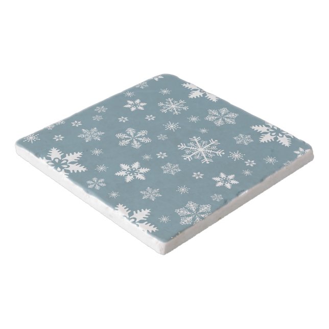 Snowflake Pattern, White Snowflakes, Snow, Gray Trivet (Corner)
