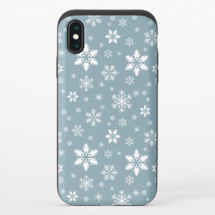 Snowflake Pattern, White Snowflakes, Snow, Gray iPhone XS Slider Case