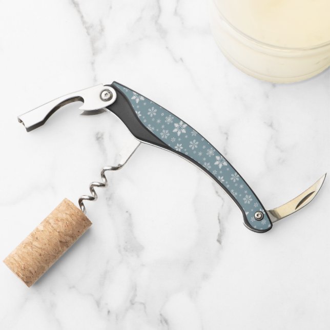 Snowflake Pattern, White Snowflakes, Snow, Gray Waiter's Corkscrew (Front)